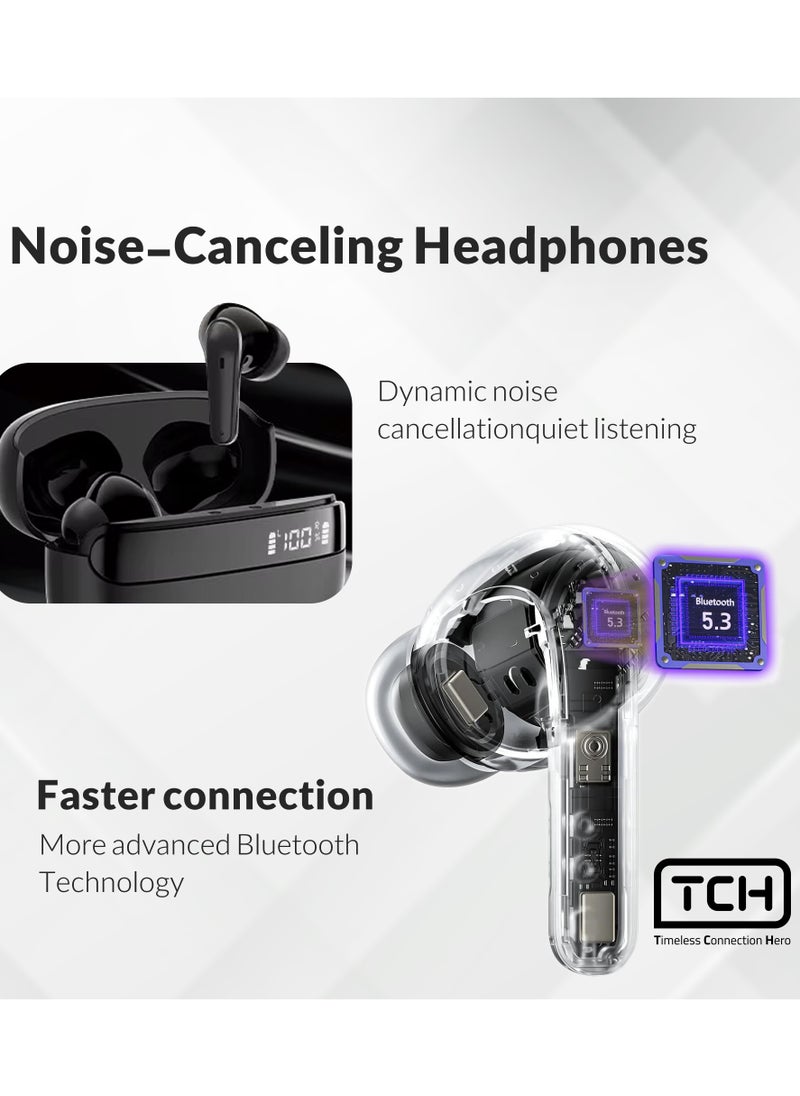 TCH - L10 ANC" Wireless Earbuds - Active Noise Cancellation, HiFi" Audio Sound Quality, Powerful Bass, Bluetooth with AI Calls, 4 Mics, IPX4 Waterproof, 8H Battery Life, LED Display, Smart Touch Controls - Image 1