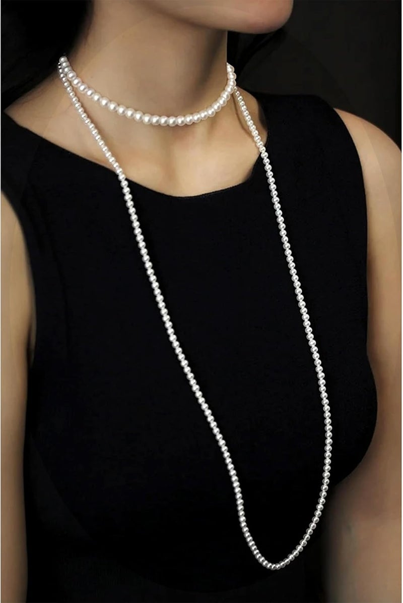 Aisansty Long Pearl Necklaces for Women Cream White Faux Pearl Strand Layered Necklace Costume Jewelry - Image 2
