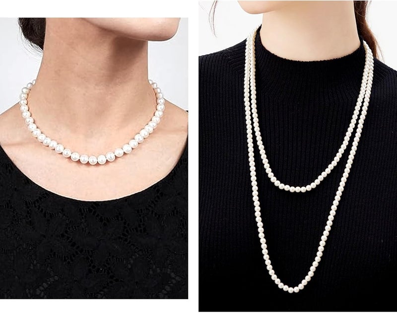 Aisansty Long Pearl Necklaces for Women Cream White Faux Pearl Strand Layered Necklace Costume Jewelry - Image 4