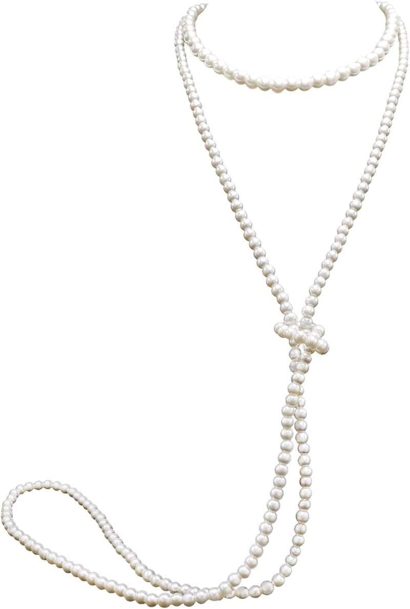 Aisansty Long Pearl Necklaces for Women Cream White Faux Pearl Strand Layered Necklace Costume Jewelry - Image 1