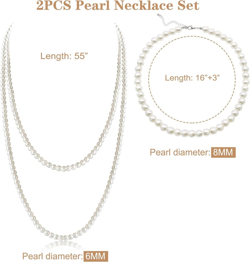 Aisansty Long Pearl Necklaces for Women Cream White Faux Pearl Strand Layered Necklace Costume Jewelry - Image 3