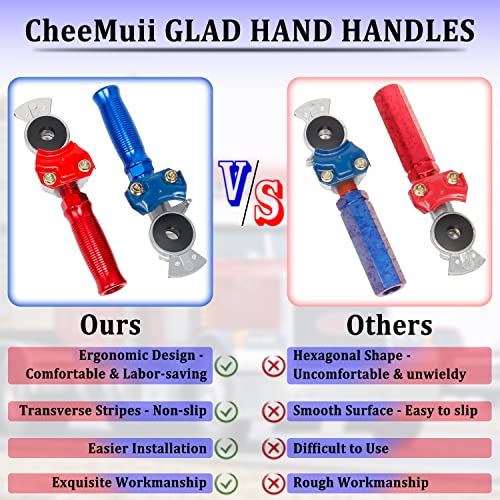 CheeMuii Glad Hand Handle Transverse Stripe Handle Anodized Aluminum Extension Grips Set Red Blue Glandhand for Semi Truck and Semi Trailers Easier Coupling - Image 3