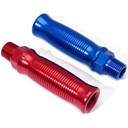CheeMuii Glad Hand Handle Transverse Stripe Handle Anodized Aluminum Extension Grips Set Red Blue Glandhand for Semi Truck and Semi Trailers Easier Coupling - Image 1
