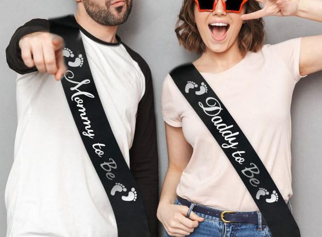 Gdto8820 2Pcs Mommy To Be & Daddy To Be Baby Shower Sash Black  Baby Shower Party Gifts For New Mom Dad Gender Reveal Supplies Decorations Favors - Image 4