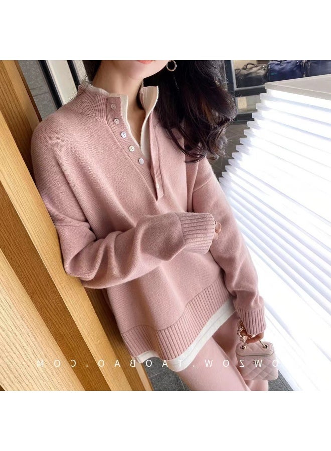 Spring Autumn Women's Stylish Knitted Sweater and Wide Leg Pants Two-Piece Set - Thickened Fashionable Outfits