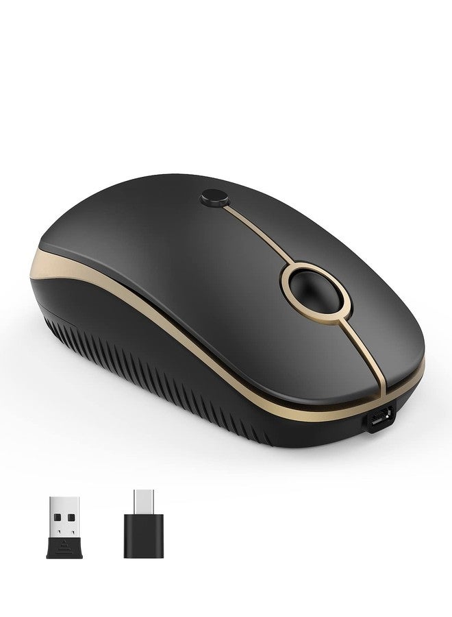 VssoPlor Type C Wireless Mouse USB C Rechargeable Portable Quiet Mouse USB and Type C Receiver Dual Mode Laptop Mouse for PC, Laptop, MacBook, Tablet-Black Gold - Image 1