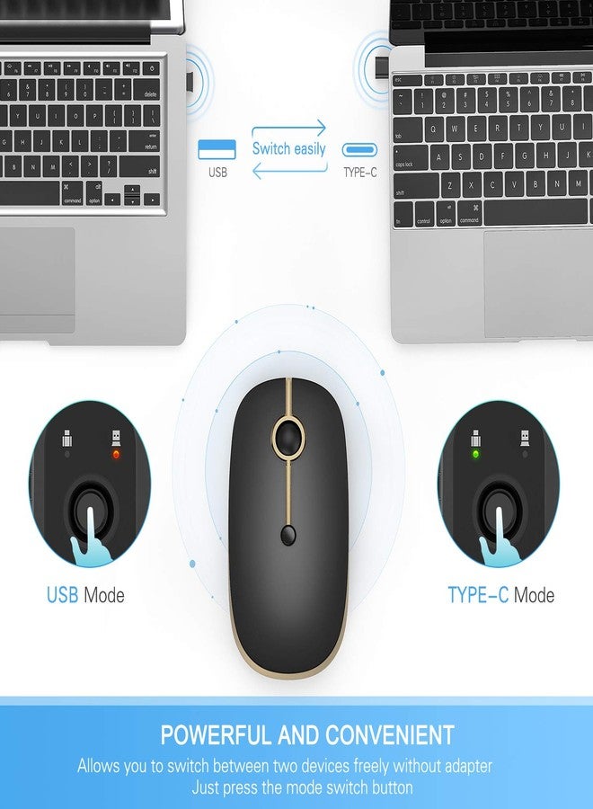 VssoPlor Type C Wireless Mouse USB C Rechargeable Portable Quiet Mouse USB and Type C Receiver Dual Mode Laptop Mouse for PC, Laptop, MacBook, Tablet-Black Gold - Image 3