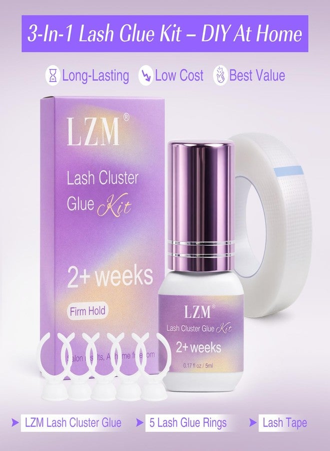LZM Lash Cluster Glue Long Lasting Strong Hold 2 Weeks Waterproof, Eyelash Cluster Adhesive Kit for Beginners DIY Individual Eye Lash Extensions at Home & Professional Use by LZM(Black 5ml) - Image 2