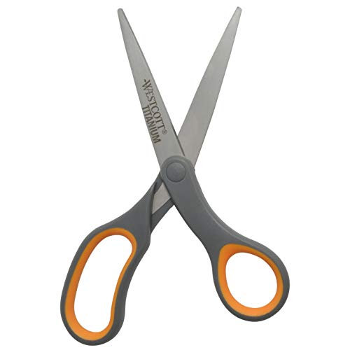 Westcott 8-Inch Titanium Bonded Straight Scissors, Soft Handle, Gray/Yellow, 4-Pack - Image 2