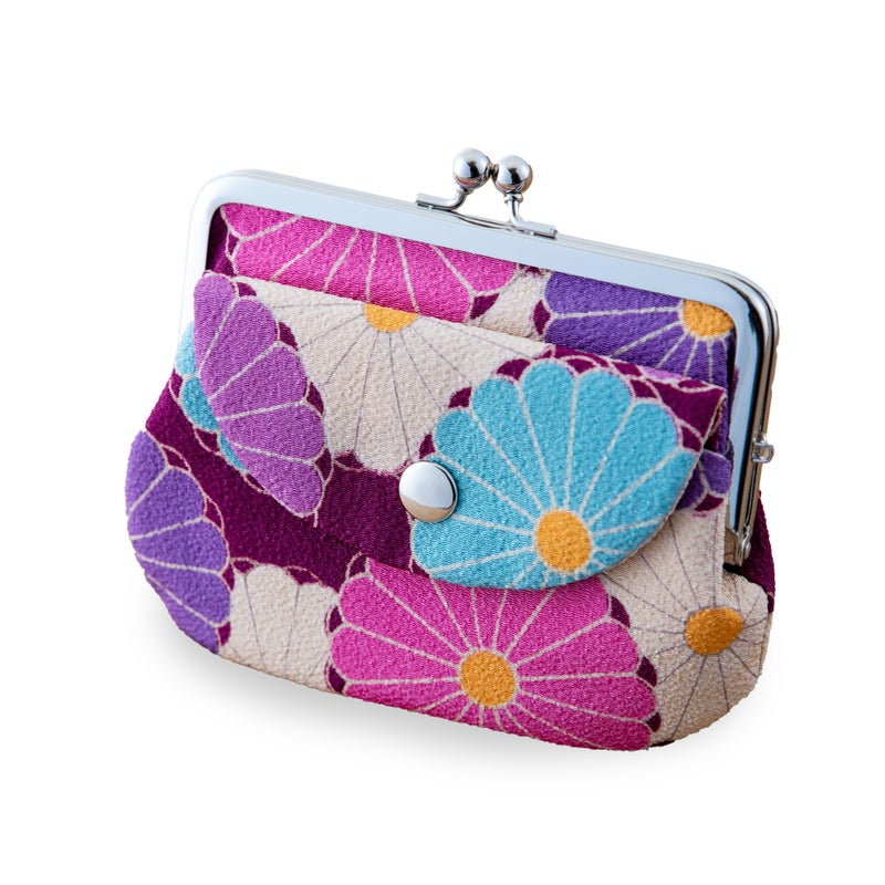 noren Vintage Floral Kiss Lock Coin Change Wallet Purses (KIKKA Chrysanthemum - Purple) / Made in Japan Pouch for Women - Image 1