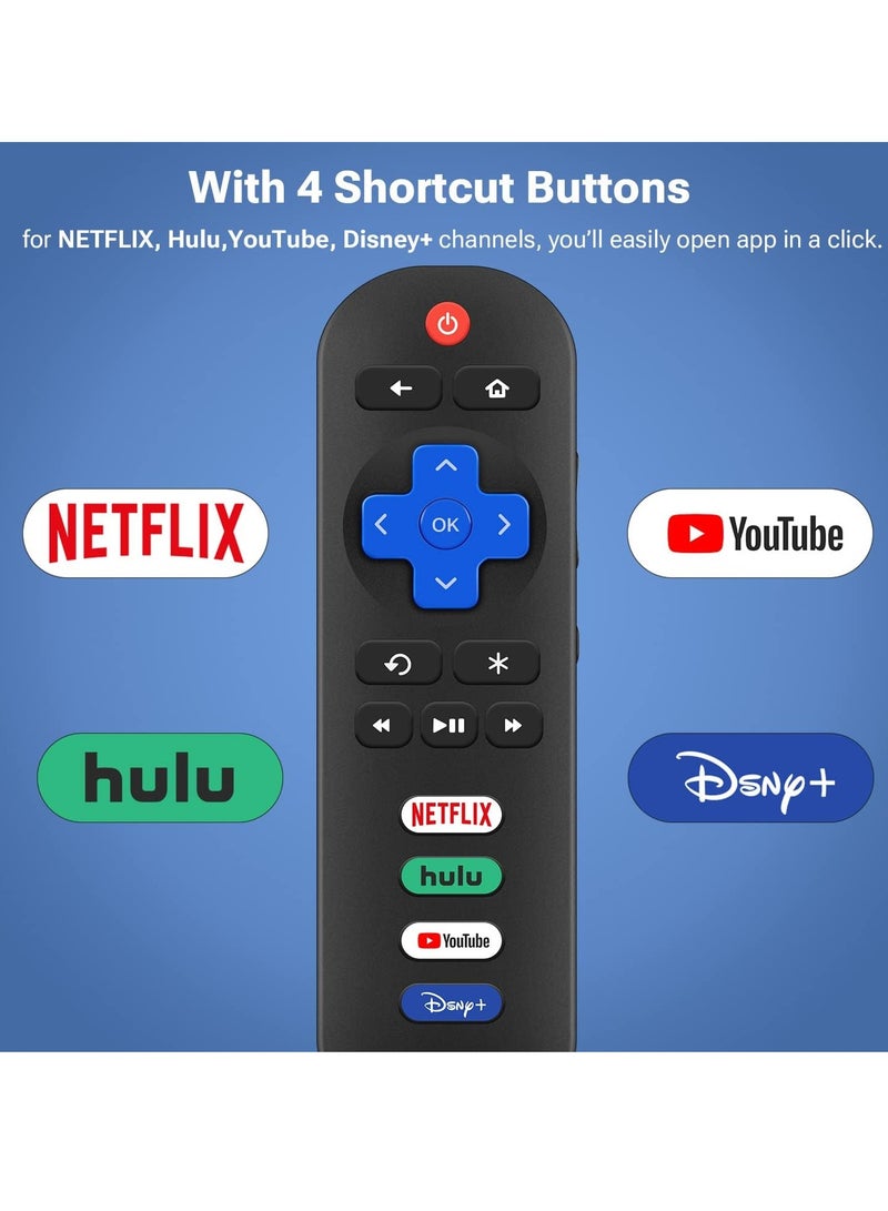 PopZa Replacement Remote Control for All Roku TVs – Compatible with TCL, Hisense, Sharp, Insignia, Onn, Element, Westinghouse, and Philips Roku Series Smart TVs – Featuring Netflix, Hulu, YouTube, Disney Plus Buttons - Image 3