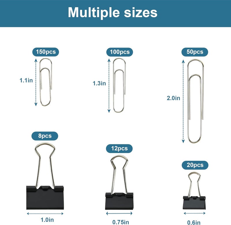 Assorted Binder Clips & Paper Clips Set , 340pcs - Black Office Supplies - Image 2