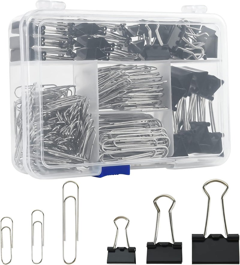 Assorted Binder Clips & Paper Clips Set , 340pcs - Black Office Supplies - Image 1