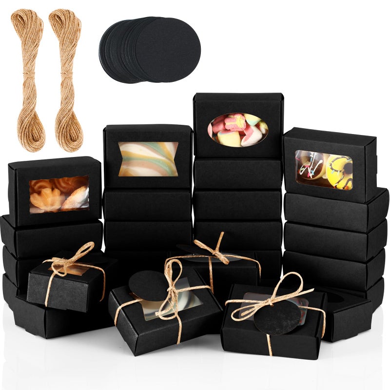 Yexiya 60 Pcs Homemade Soap Boxes 355 x 24 x 12 Inch Kraft Soap Box with Window Mini Gift Packaging Supplies for Homemade Bakery Candy Cookies Party FavorBlack