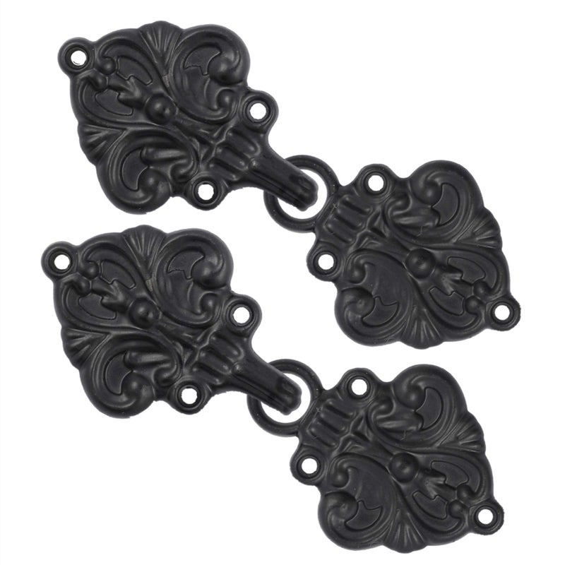 bezelry 4 Pairs Fleur De Lis Cape or Cloak Clasp Fasteners 70mm x 26mm Fastened Sew On Hooks and Eyes Cardigan Clip Matte Black