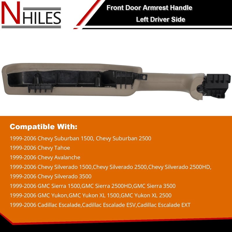 NHILES Front Door Armrest Driver Side Handle Replacement for 1999-06 Chevy Suburban/Tahoe, GMC Yukon/Avalanche Escalade - Beige - Image 3