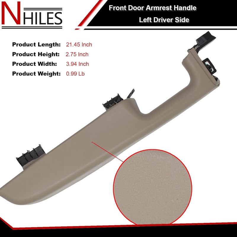NHILES Front Door Armrest Driver Side Handle Replacement for 1999-06 Chevy Suburban/Tahoe, GMC Yukon/Avalanche Escalade - Beige - Image 4
