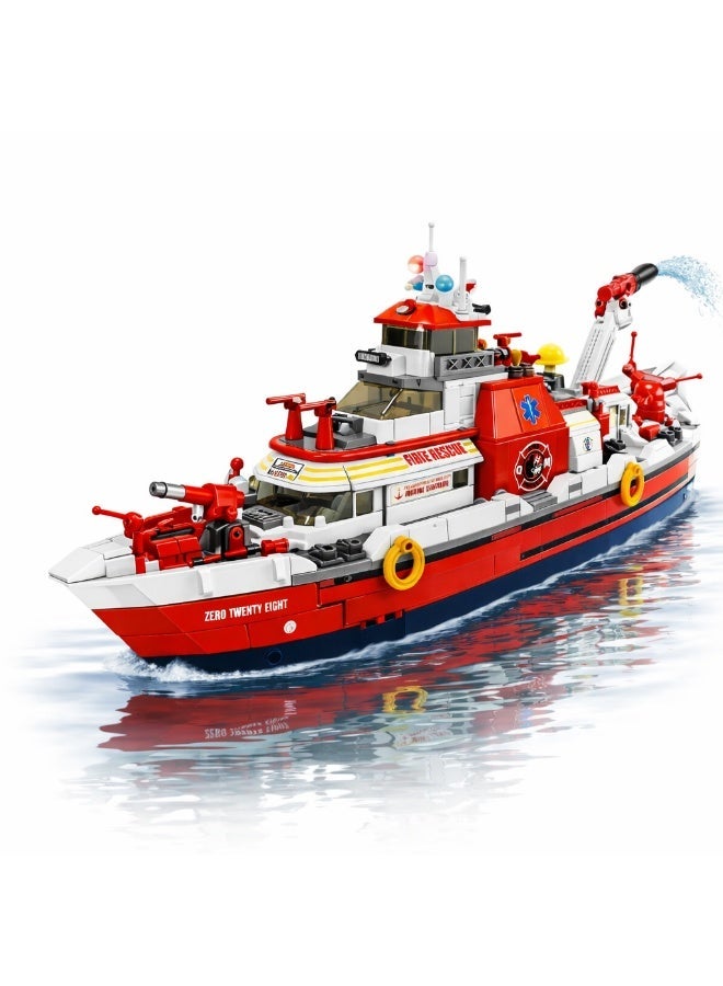 Qman Mine City Coastal Fire & Rescue Boat Building Set – 589 PCS with 2 Minifigures | Firefighting & Rescue Ship Toy for Kids 6+ - Image 1