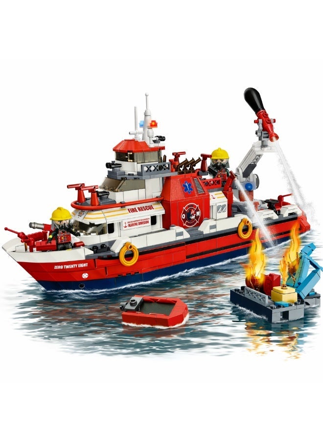 Qman Mine City Coastal Fire & Rescue Boat Building Set – 589 PCS with 2 Minifigures | Firefighting & Rescue Ship Toy for Kids 6+ - Image 3