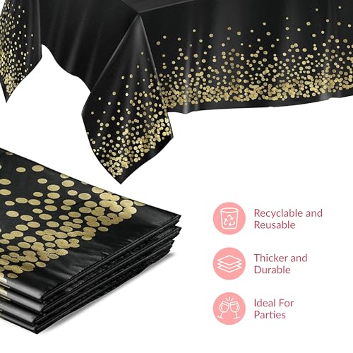 Prestee Gold and Black Table Cloth for Events - Pack of 4, 54 x 108 Inches - Disposable Table Cover, Ideal Black Tablecloths for Party Decorations, Dining, and Holiday Celebrations - Image 5