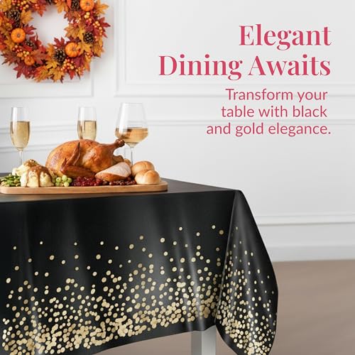 Prestee Gold and Black Table Cloth for Events - Pack of 4, 54 x 108 Inches - Disposable Table Cover, Ideal Black Tablecloths for Party Decorations, Dining, and Holiday Celebrations - Image 2