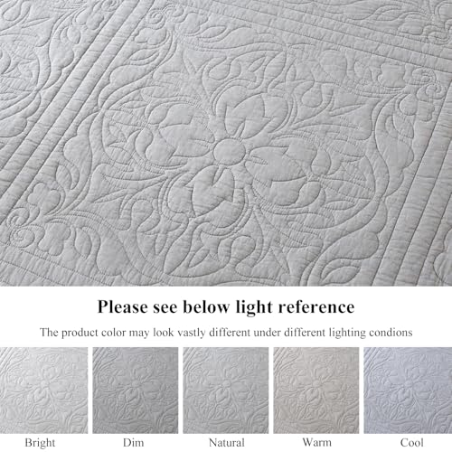 WINLIFE 100% Cotton Quilted Pillow Sham Floral Printed Pillow Cover (Grey) - Image 5
