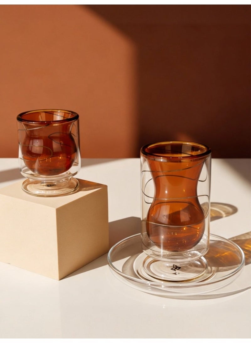Raz Vetra Double-Wall Glass Tea & Coffee Cups Set | Modern Arabic Tea Glasses | Luxury Gift Box - Image 2