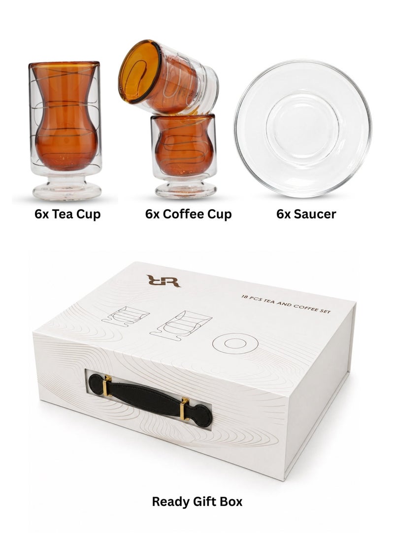 Raz 18 Pieces Vetra Double-Wall Glass Tea & Coffee Cups Set | Modern Arabic Tea Glasses | Luxury Gift Box - Image 2