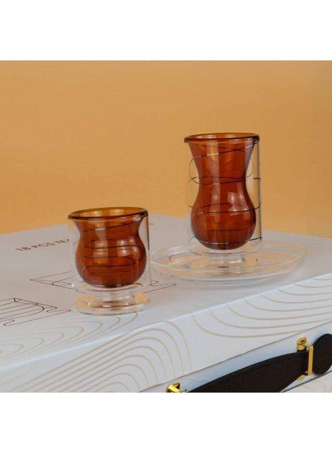 Raz 18 Pieces Vetra Double-Wall Glass Tea & Coffee Cups Set | Modern Arabic Tea Glasses | Luxury Gift Box - Image 4
