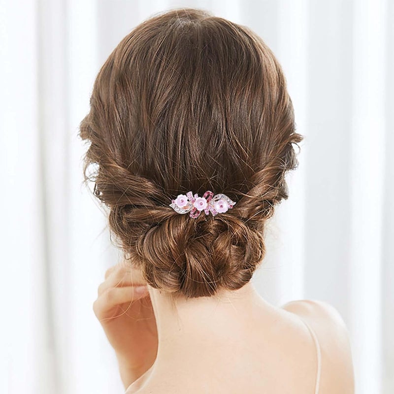 YienDoo YienDoo Fancy Bridal Rhinestone Hair Clip Pin Barrette Pink Flower Bow Crystal Hairpins Barrette Sparkly Glitter Wedding Headwear Crystal Hair Clip Hair Shiny Hair Holder Accessories for Women Girls