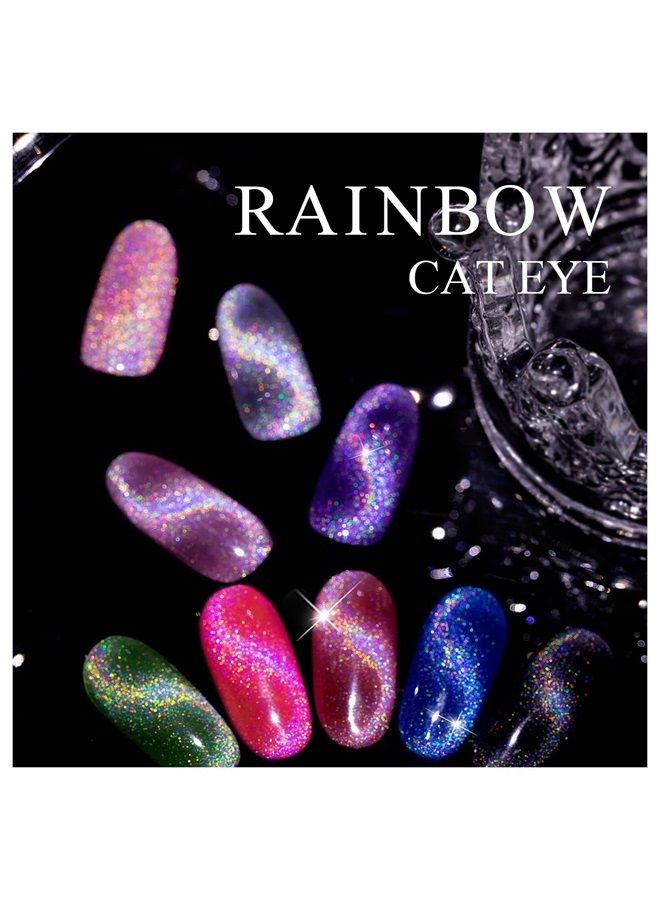 RARJSM Silver Holographic Glitter Gel Cat Eye Gel Nail Polish, Gel Polish Galaxy Rainbow Effect Universal without Magnet Soak Off UV LED DIY Manicure Art for Salon Designs and Home DIY 7.5ML - Image 4