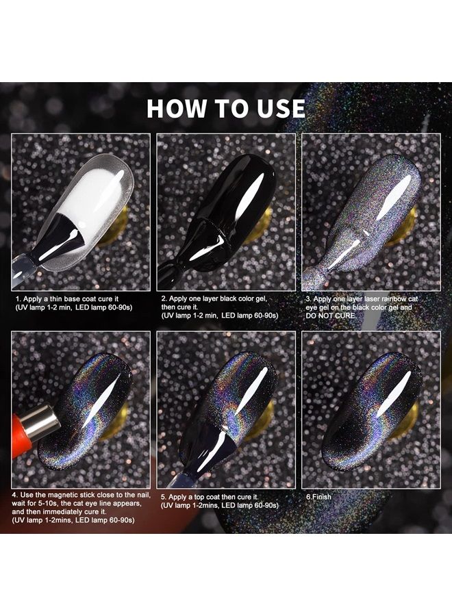 RARJSM Silver Holographic Glitter Gel Cat Eye Gel Nail Polish, Gel Polish Galaxy Rainbow Effect Universal without Magnet Soak Off UV LED DIY Manicure Art for Salon Designs and Home DIY 7.5ML - Image 3