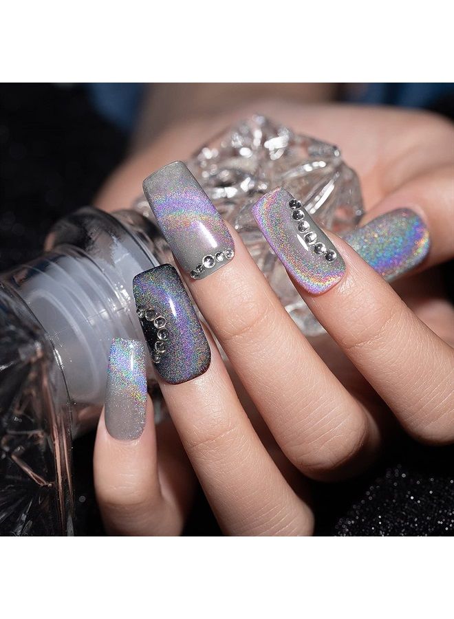 RARJSM Silver Holographic Glitter Gel Cat Eye Gel Nail Polish, Gel Polish Galaxy Rainbow Effect Universal without Magnet Soak Off UV LED DIY Manicure Art for Salon Designs and Home DIY 7.5ML - Image 2
