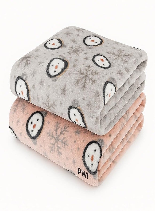 PWI Supersoft Baby Blanket Wrapper for Newborn | 30x40 inches | Lightweight AC Blanket for 0-2 Years | Ultra Soft & Skin-Friendly | Pack of 2 (Grey and Peach) - Image 1