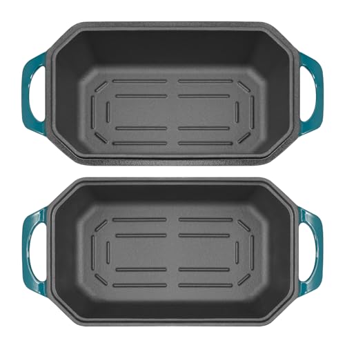 Flavehc Bread Pan Cast Iron Loaf Pan with Lid Bread Loaf Pan 9x5 Inch Loaf Pan Enameled Cast Iron Sourdough Loaf Pan, DarkCyan - Image 3