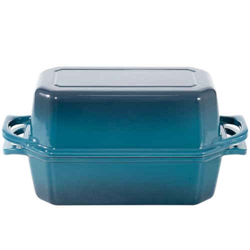 Flavehc Bread Pan Cast Iron Loaf Pan with Lid Bread Loaf Pan 9x5 Inch Loaf Pan Enameled Cast Iron Sourdough Loaf Pan, DarkCyan - Image 2
