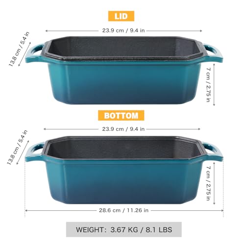 Flavehc Bread Pan Cast Iron Loaf Pan with Lid Bread Loaf Pan 9x5 Inch Loaf Pan Enameled Cast Iron Sourdough Loaf Pan, DarkCyan - Image 4