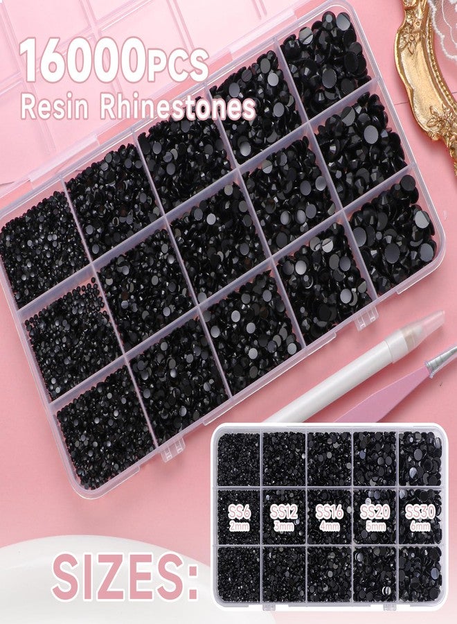 Uotey 16000 Pcs Black Resin Rhinestones for Crafting, Flatback Black Gems Jelly Rhinestones, Mixed Sizes Bedazzling Crystal with Pickup Tool for DIY Crafts Clothing Tumblers Mugs Shoes Fabric Nail Art - Image 2
