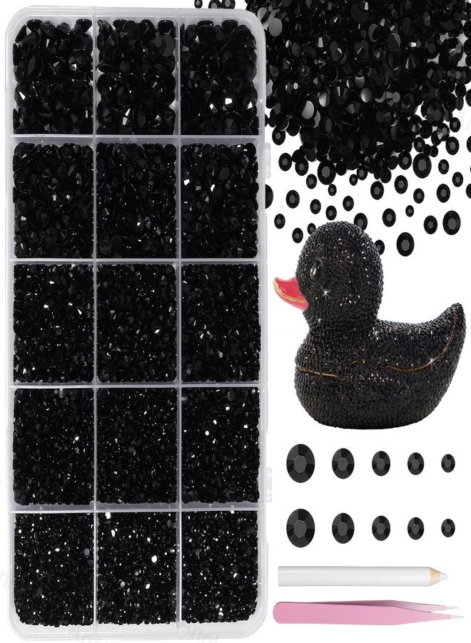 Uotey 16000 Pcs Black Resin Rhinestones for Crafting, Flatback Black Gems Jelly Rhinestones, Mixed Sizes Bedazzling Crystal with Pickup Tool for DIY Crafts Clothing Tumblers Mugs Shoes Fabric Nail Art - Image 1