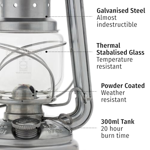 Feuerhand Outdoor Kerosene Fuel Lantern, German Made Weather Resistant Baby Special 276 Galvanized Hurricane Lamp for Camping or Patio, 10 Inches, Unpainted - Image 4