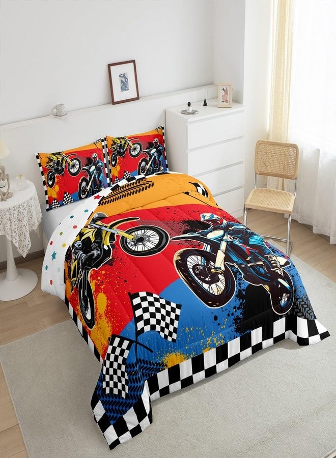 Feelyou Boys Dirt Bike Comforter Set Full,Motocross Rider Bedding Set,Black White Buffalo Plaid Duvet,Cool Sport Car Quilted Comforter Motorcycle Bedding for Kids Teens Bedroom Decor - Image 4