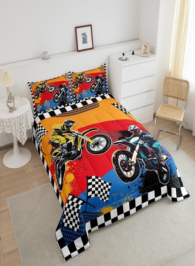Feelyou Boys Dirt Bike Comforter Set Full,Motocross Rider Bedding Set,Black White Buffalo Plaid Duvet,Cool Sport Car Quilted Comforter Motorcycle Bedding for Kids Teens Bedroom Decor - Image 3