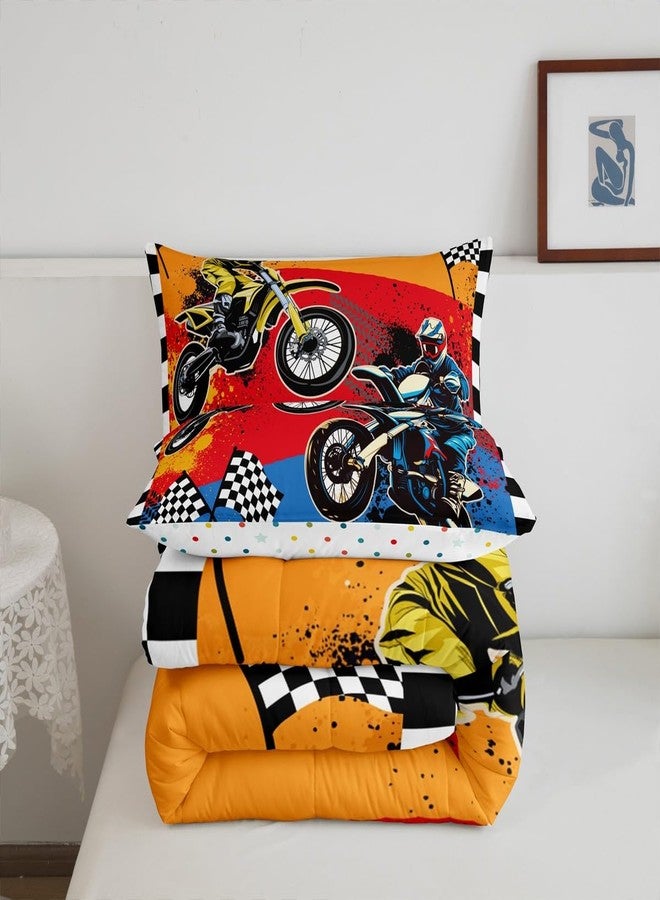 Feelyou Boys Dirt Bike Comforter Set Full,Motocross Rider Bedding Set,Black White Buffalo Plaid Duvet,Cool Sport Car Quilted Comforter Motorcycle Bedding for Kids Teens Bedroom Decor - Image 5