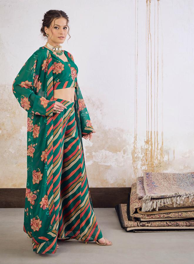 SASSAFRAS Floral Crop Top with Palazzo Pants and Shrug Set - Image 4