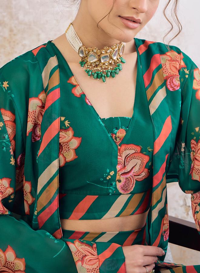 SASSAFRAS Floral Crop Top with Palazzo Pants and Shrug Set - Image 5