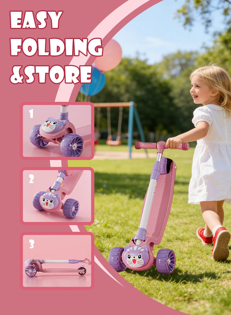 Shuer Kids Scooter with Light Up Wheels Adjustable Handlebar Foldable 3 Wheel Scooter for Children Indoor and Outdoor Use - Image 5