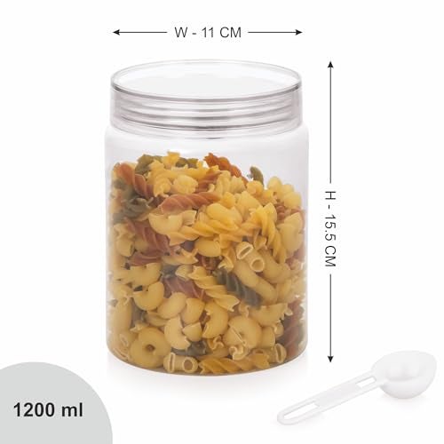 Homeor Plastic Storage Jar & Containers With Spoon, Airtight & BPA Free Containers for Kitchen Storage, Grocery Kitchen Container, Multipurpose Jar, Fridge Storage Container, 1200 ML Set 6 Transparent - Image 2