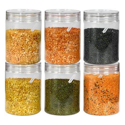 Homeor Plastic Storage Jar & Containers With Spoon, Airtight & BPA Free Containers for Kitchen Storage, Grocery Kitchen Container, Multipurpose Jar, Fridge Storage Container, 1200 ML Set 6 Transparent - Image 1