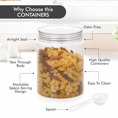 Homeor Plastic Storage Jar & Containers With Spoon, Airtight & BPA Free Containers for Kitchen Storage, Grocery Kitchen Container, Multipurpose Jar, Fridge Storage Container, 1200 ML Set 6 Transparent - Image 3