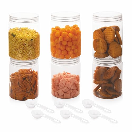Homeor Plastic Storage Jar & Containers With Spoon, Airtight & BPA Free Containers for Kitchen Storage, Grocery Kitchen Container, Multipurpose Jar, Fridge Storage Container, 1200 ML Set 6 Transparent - Image 4
